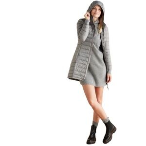 Quince Responsible Down-Filled Hooded Lightweight Packable Grey Long Puffer Coat
